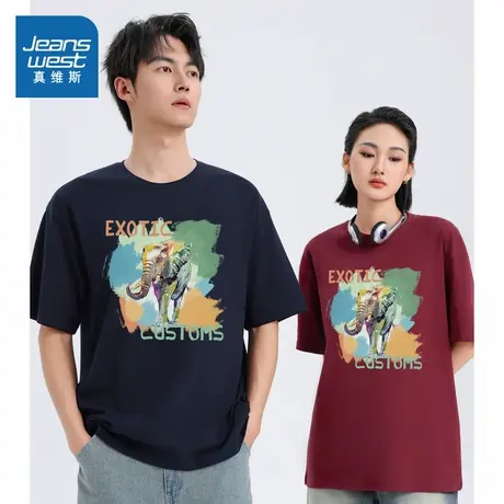 TM真维斯男女同款上衣 2025春季新款情侣装纯棉圆领宽松短袖T恤衫商品大图