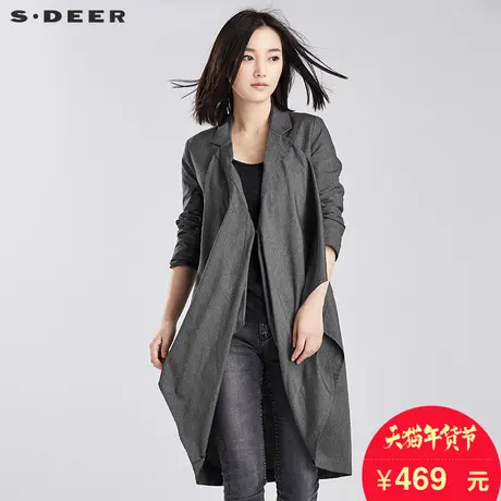 sdeer圣迪奥女装秋装设计感欧美范宽松搭片长款风衣外套S16381851图片