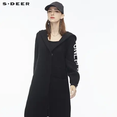 sdeer圣迪奥2018秋冬新款对称贴袋连帽针织开衫茧形毛衣S18483511图片
