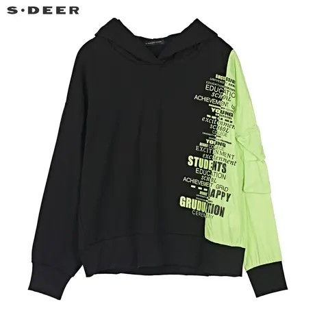 sdeer圣迪奥2019秋装休闲连帽字母撞色拼接短款卫衣S19182229图片