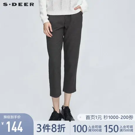 sdeer圣迪奥春秋装英伦格纹松紧拼接休闲九分裤女S21160809图片