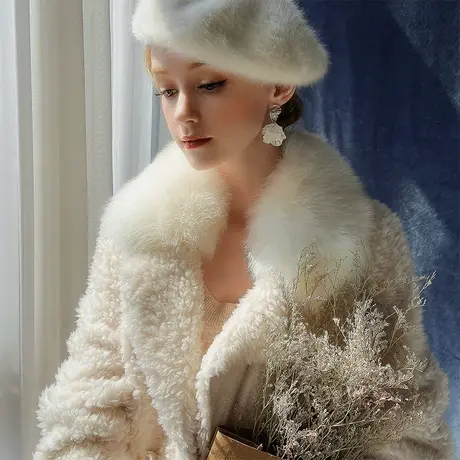 粉红大布娃娃优雅狐狸大毛领毛绒绒中长款气质皮草外套大衣冬女商品大图