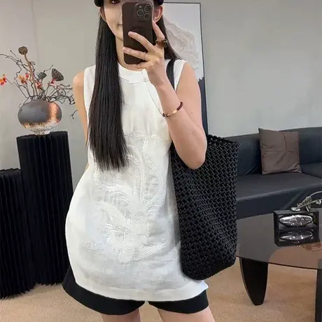 新中式重工刺绣无袖衬衫女2025夏季新款开叉背心国风设计感上衣潮图片