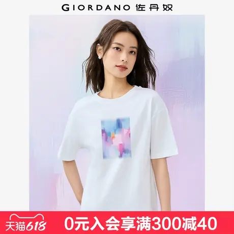 佐丹奴联名T恤女夏新款纯棉洋气涂鸦风印花圆领短袖T恤女99395090图片