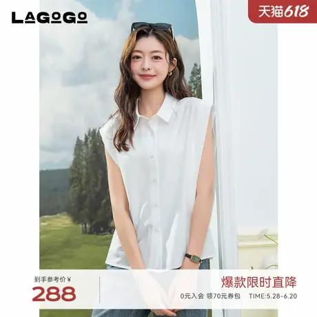 LAGOGO无袖小翻领白色衬衫女拉谷谷2025年夏季新款莱赛尔气质上衣图片