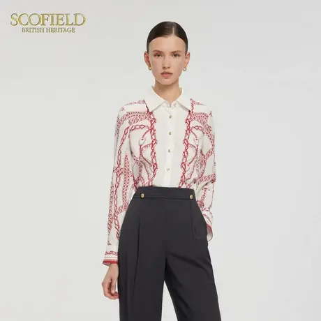 Scofield女装设计感红色锁链印花衬衫氛围感衬衣2025春季新品图片