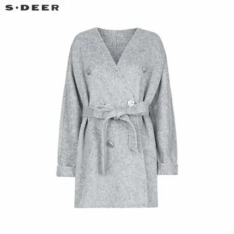 sdeer圣迪奥女装OL风V领收腰双面呢短款大衣S244Z2602图片