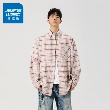 N5真维斯男士长袖衬衫2025秋季新款美式潮流时尚宽松男生休闲衬衣商品大图