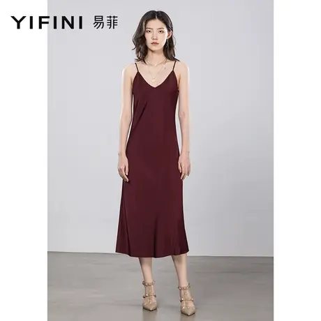 Yifini/易菲夏季新款气质修身百搭显瘦V领吊带连衣裙背心裙女商品大图