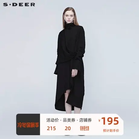 sdeer圣迪奥风衣外套女春季设计感拼接立领纯黑长外套S20381803🚤商品大图