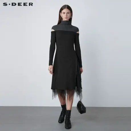 【直播间专属】sdeer圣迪奥女装撞色不规则两件连衣裙S221Z1252商品大图