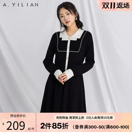 阿依莲2023新款小香风秋冬连衣裙法式连衣裙女装显瘦修身黑色商品大图