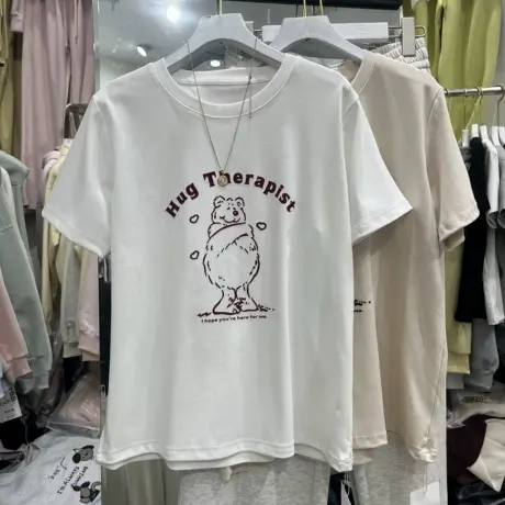 2025夏季新款减龄卡通印花百搭圆领短袖T恤复古显瘦女设计感上衣商品大图