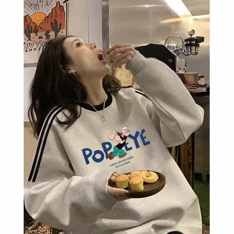 港味复古chic大码宽松卫衣女三条杠设计感无帽外套ins潮春秋上衣图片