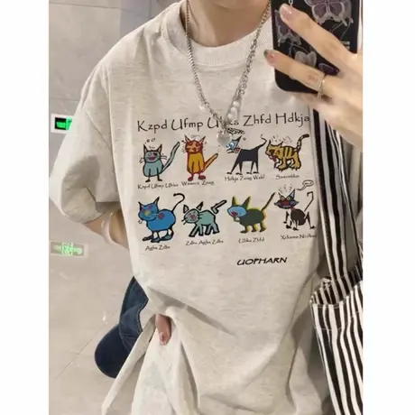 小众纯棉短袖t恤女2025新款爆款夏季设计感落肩美式宽松半袖上衣图片