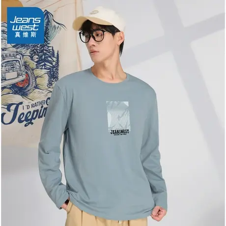 LE真维斯男装2025春季新款时尚印花百搭潮酷港式男装圆领长袖T恤图片