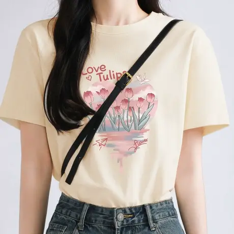 KWV真维斯纯棉短袖t恤女夏2025新款半袖宽松胖mm大码女装上衣女夏商品大图