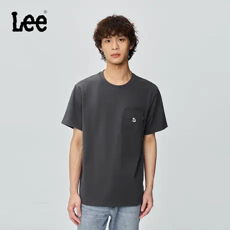 Lee商场同款25早秋新品舒适版胸前双口袋小刺绣Logo设计男短袖T恤商品大图