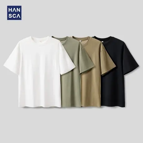 hansca 50支凉感罗马丝光棉短袖t恤男士190g轻薄透气夏季休闲上衣商品大图