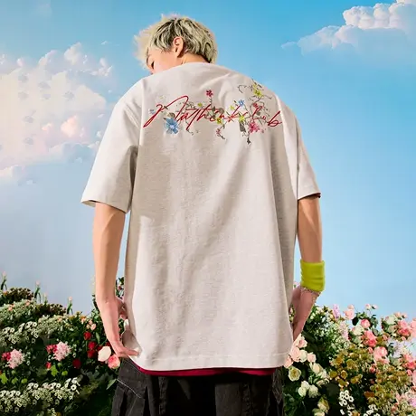 Nuthink美式复古花卉字母刺绣短袖潮牌嘻哈T恤男女情侣2025夏新款图片