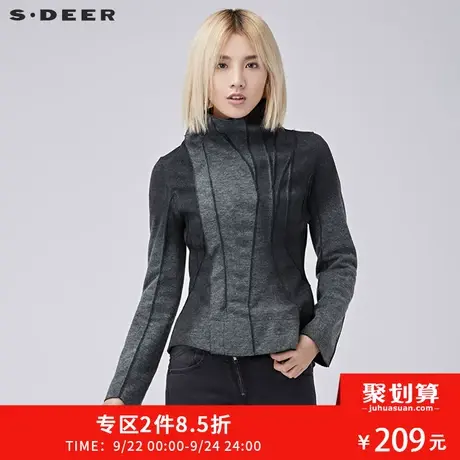 sdeer圣迪奥女装2018冬装复古做旧毛边分割暗扣修身外套S16482224图片