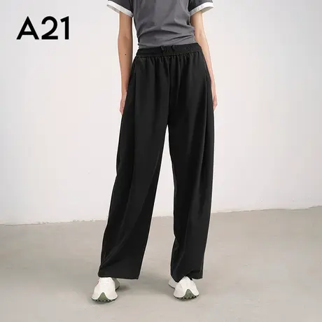 a21女装宽松休闲裤系带长裤夏季新款松紧腰运动裤阔腿裤子图片