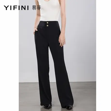 Yifini/易菲高腰显瘦微喇长裤女夏季新款休闲通勤宽松拖地裤商品大图