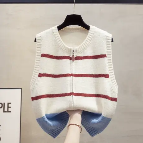 双拉链开衫针织马甲背心女2025春秋新款宽松外穿马夹圆领毛衣坎肩图片