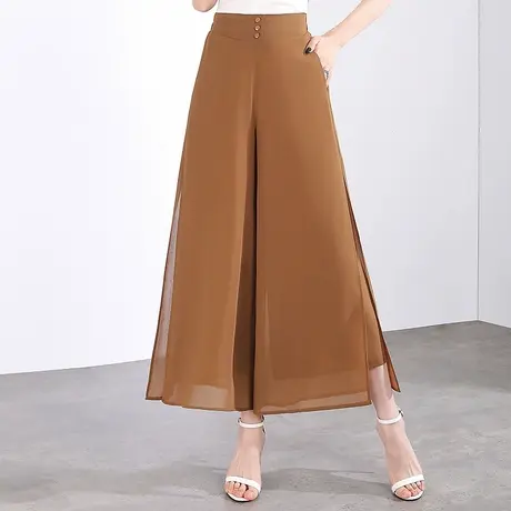 时尚雪纺阔腿裤女夏季2025新款高腰垂感宽松开叉裙裤休闲九分裤子商品大图