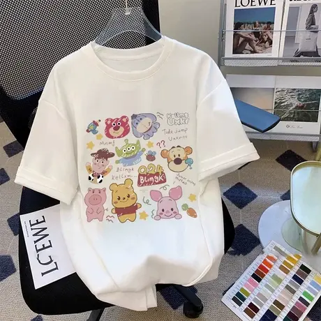2024夏季新款短袖T恤女纯棉卡通设计感小众宽松显瘦港味chic上衣商品大图
