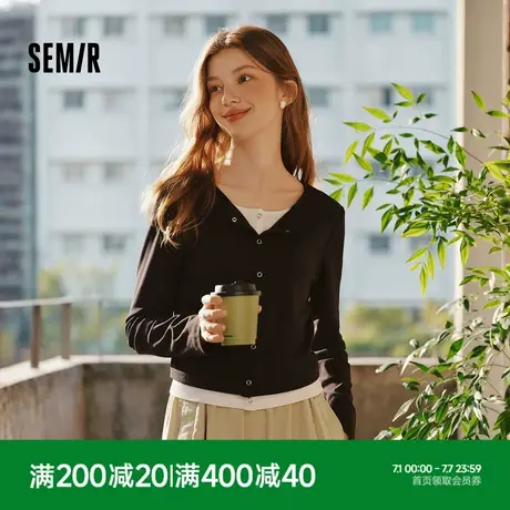 [商场同款]森马长袖T恤女短款圆领简约2025春新款修身假两件开衫图片