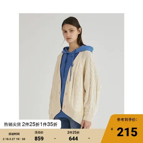 Basic House/百家好女装秋冬商场同款韩风黑色针织开衫女HUCD721E商品大图