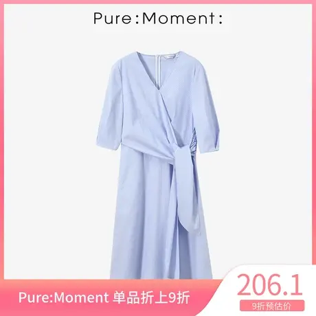 Pure Moment连衣裙年夏季新款五分袖时尚修身V领甜美中长裙女商品大图