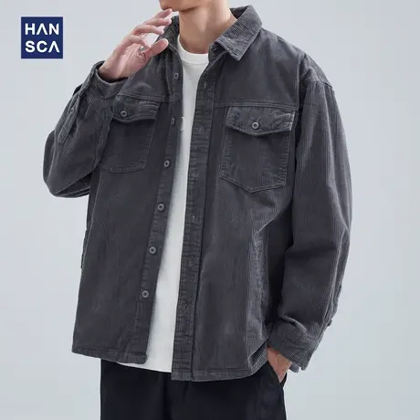 hansca灯芯绒衬衫男长袖2023年秋季潮牌复古休闲重磅工装衬衣外套商品大图