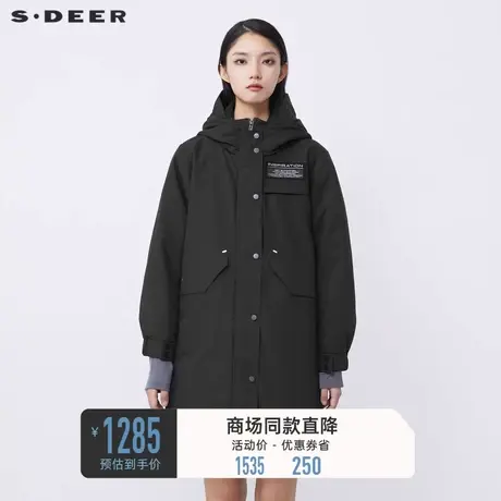 sdeer圣迪奥冬装高领连帽字母工装中长款羽绒服S21482450👋商品大图