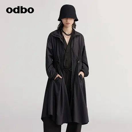 【商场同款】odbo/欧迪比欧工装风衣外套女秋冬中长款2022潮牌图片