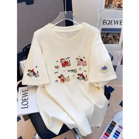 爆款夏季oversize宽松短袖t恤女2025新款圆领百搭洋气小众衫女装图片