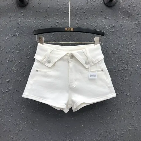 辣妹设计感翻边牛仔短裤女2025夏季新款白色百搭休闲阔腿裤热裤潮商品大图