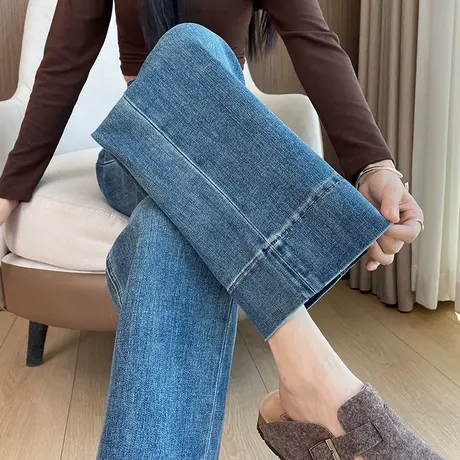 高腰阔腿牛仔裤女2025年秋季新款宽松显瘦垂感小个子八九分直筒裤商品大图