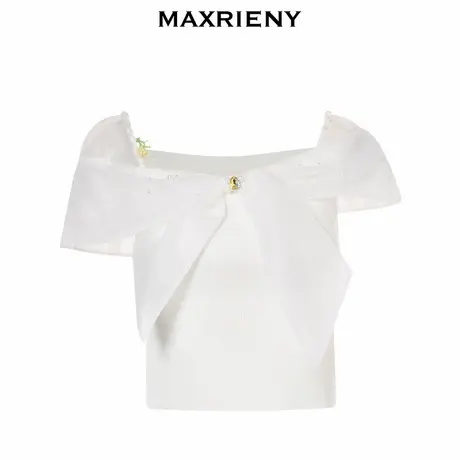 【奥莱】MAXRIENY不规则露肩蝴蝶结针织衫小心机上衣女图片