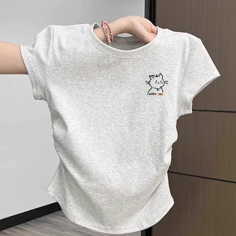 KV真维斯抽褶正肩短袖T恤女夏薄款透气休闲短t紧身显身材女士上衣图片