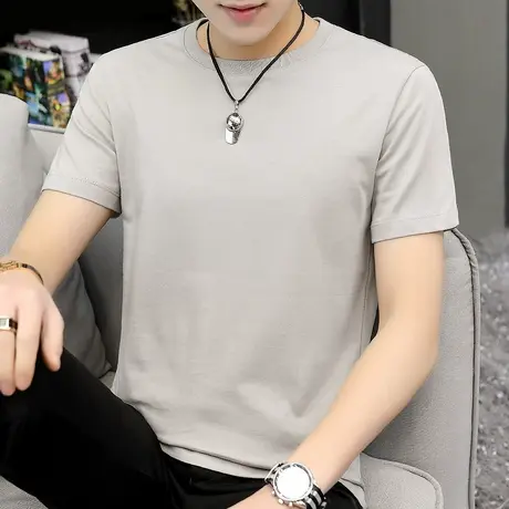 2件】2025新款短袖男t恤纯棉夏天上衣服圆领纯色宽松潮流夏装半袖商品大图