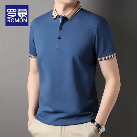 罗蒙夏季冰丝短袖t恤男士翻领polo衫体恤2024新款半袖上衣服男款商品大图