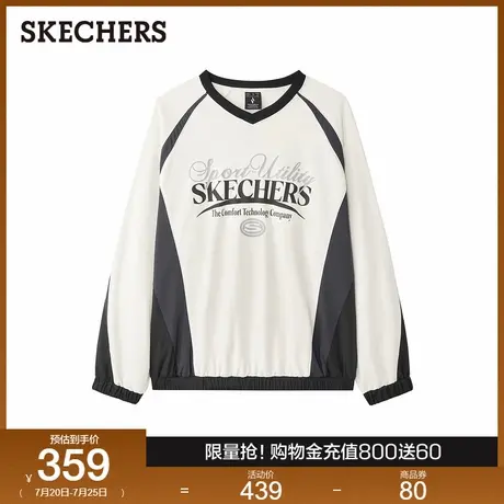 斯凯奇2025新款男运动针织套头卫衣撞色拼接百搭休闲长袖宽松上衣图片