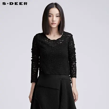 sdeer圣迪奥女装冬装优雅镂空前后摆纯色针织衫S16483574图片