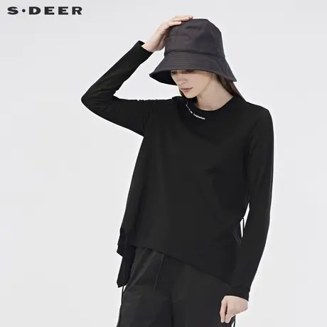 sdeer圣迪奥2019秋女宽松圆领字母收腰不规则长袖T恤S19180217图片