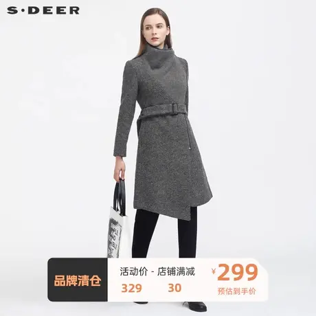 sdeer圣迪奥休闲立领斜襟拼接收腰毛呢大衣S20481873🐊商品大图