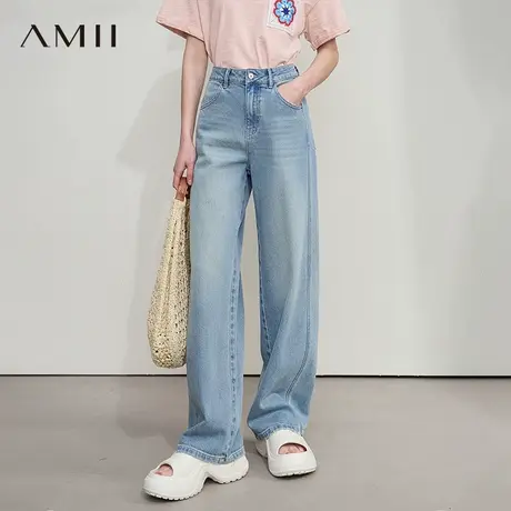 AMII【复古丹宁】2025秋季复古怀旧港风宽松直筒阔腿长裤牛仔裤女商品大图