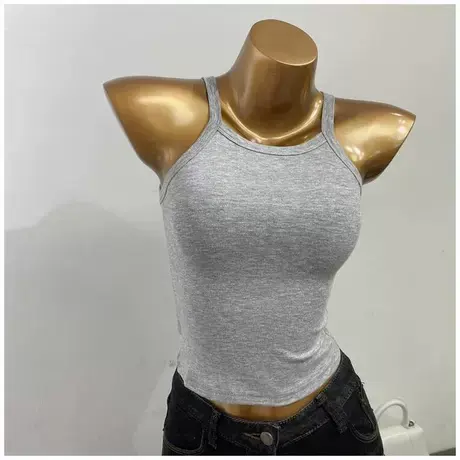 美式性感风！紧身挂脖无袖背心小吊带女短款百搭修身打底衫2021新商品大图