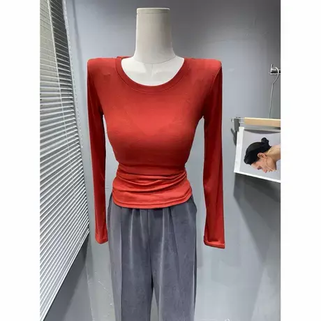 简约Ins风~圆领基础款纯色内搭打底衫女薄款微透修身长袖T恤秋冬商品大图